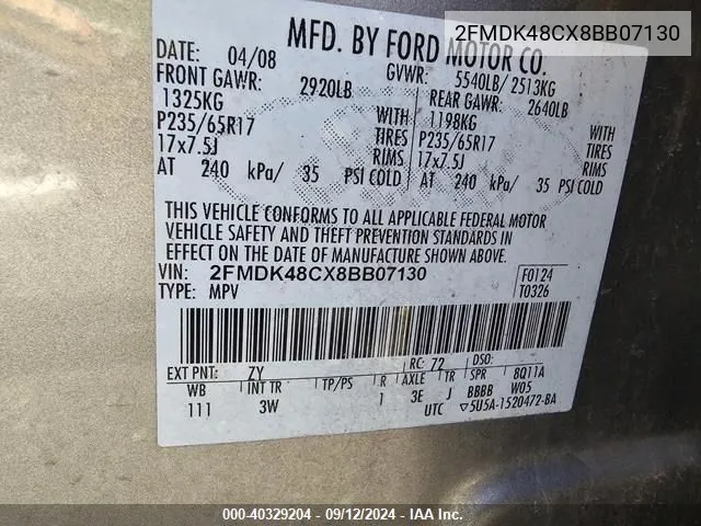 2FMDK48CX8BB07130 2008 Ford Edge Sel