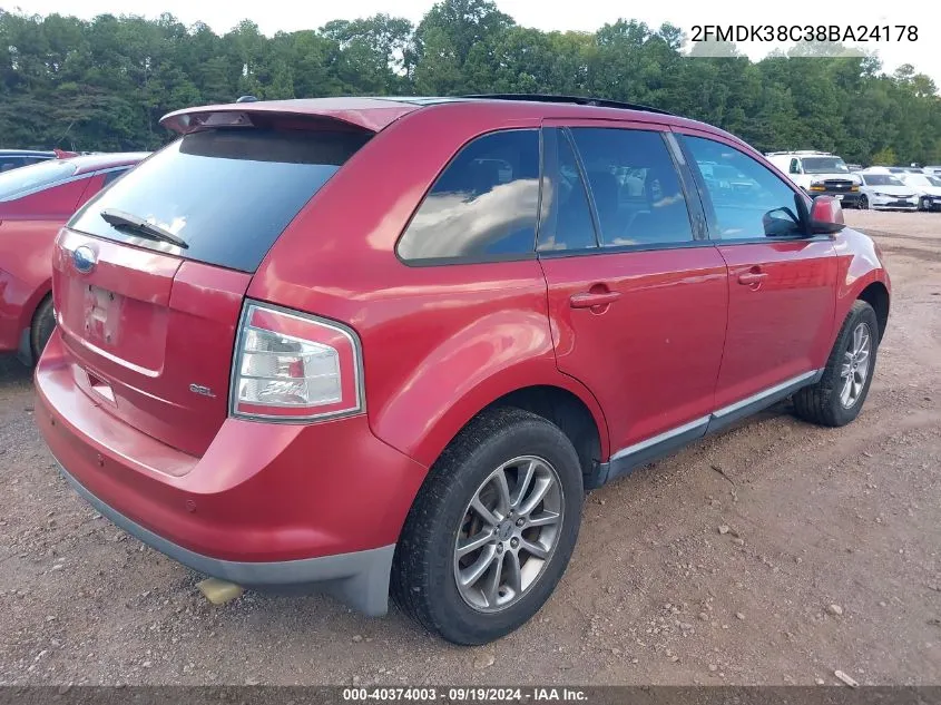 2008 Ford Edge Sel VIN: 2FMDK38C38BA24178 Lot: 40374003