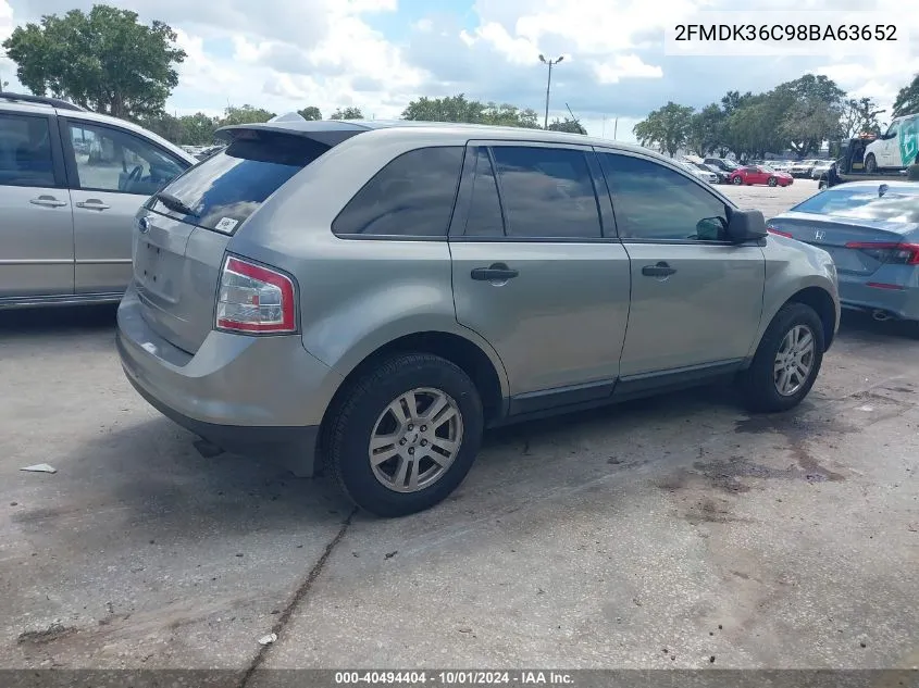 2008 Ford Edge Se VIN: 2FMDK36C98BA63652 Lot: 40494404