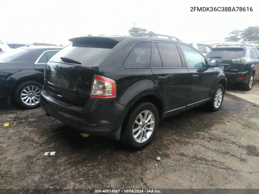 2008 Ford Edge Se VIN: 2FMDK36C38BA78616 Lot: 40514957