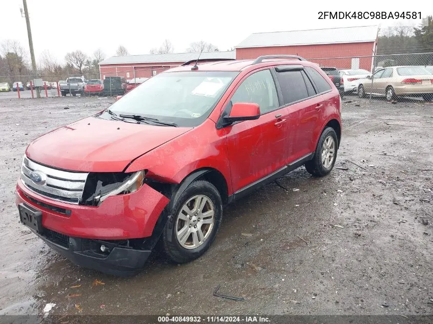 2008 Ford Edge Sel VIN: 2FMDK48C98BA94581 Lot: 40849932