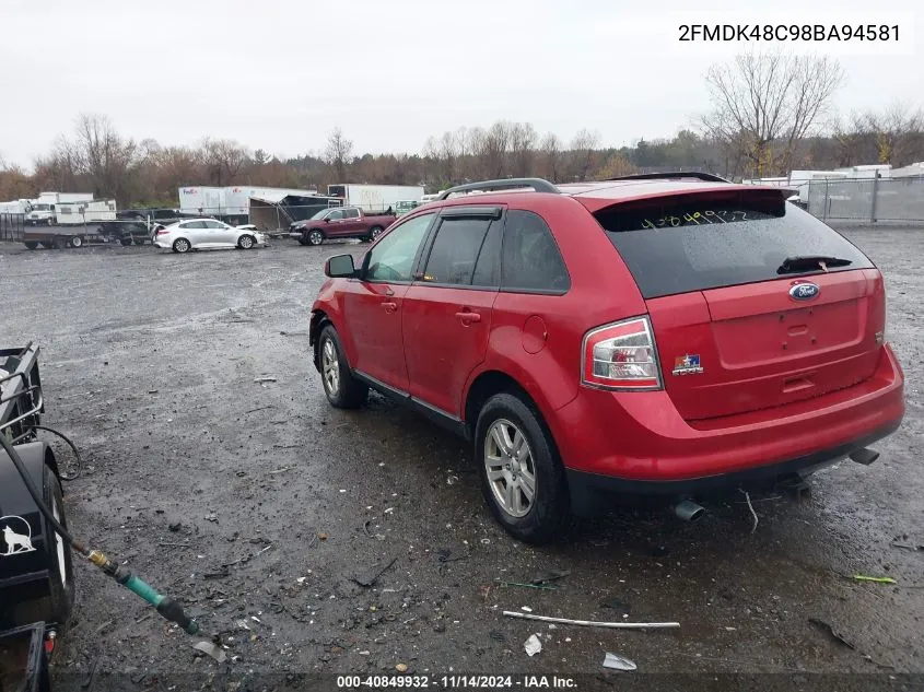 2008 Ford Edge Sel VIN: 2FMDK48C98BA94581 Lot: 40849932