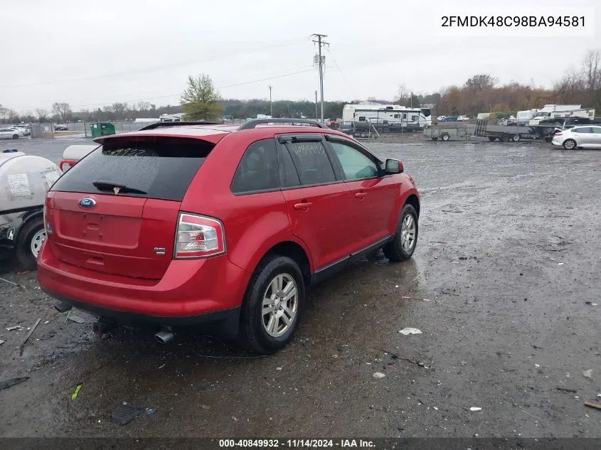 2008 Ford Edge Sel VIN: 2FMDK48C98BA94581 Lot: 40849932