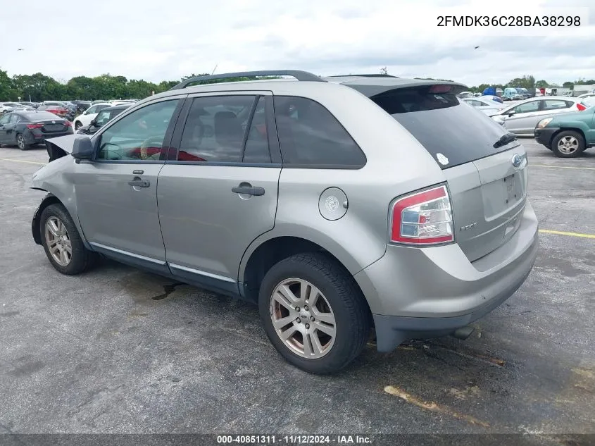 2008 Ford Edge Se VIN: 2FMDK36C28BA38298 Lot: 40851311