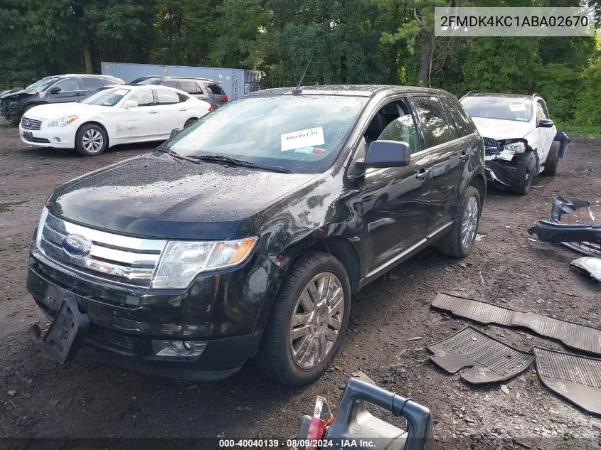 2010 Ford Edge Limited VIN: 2FMDK4KC1ABA02670 Lot: 40040139