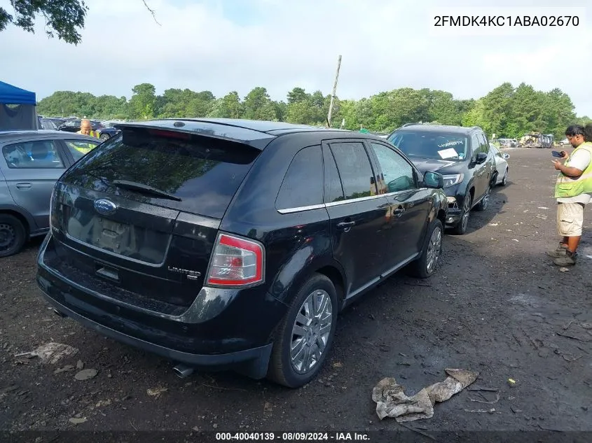 2010 Ford Edge Limited VIN: 2FMDK4KC1ABA02670 Lot: 40040139