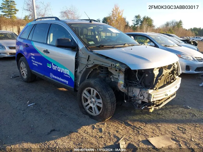 2010 Ford Edge Se VIN: 2FMDK3GC3ABB03017 Lot: 40784006