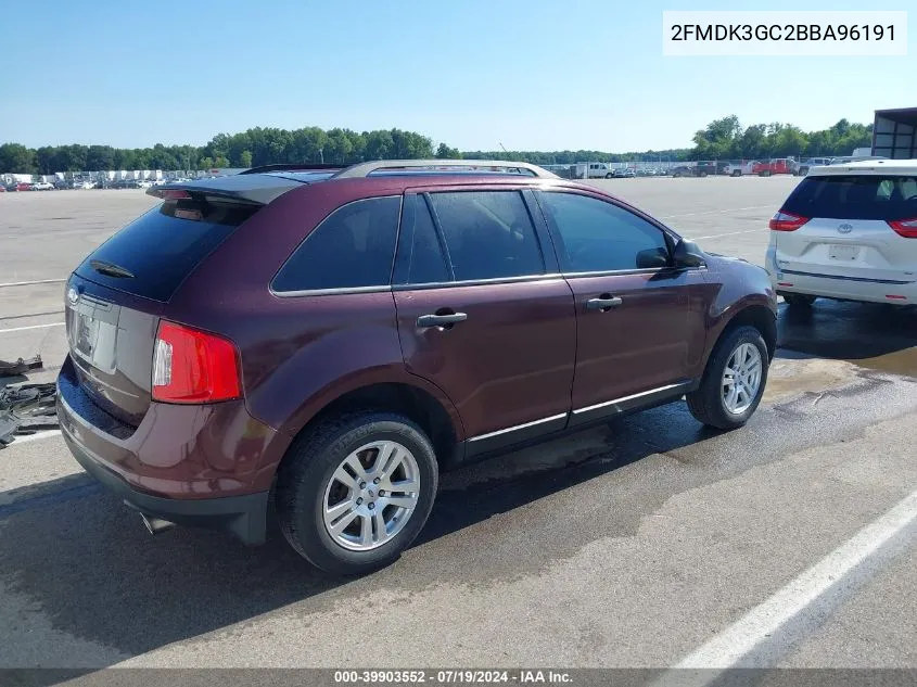 2011 Ford Edge Se VIN: 2FMDK3GC2BBA96191 Lot: 39903552