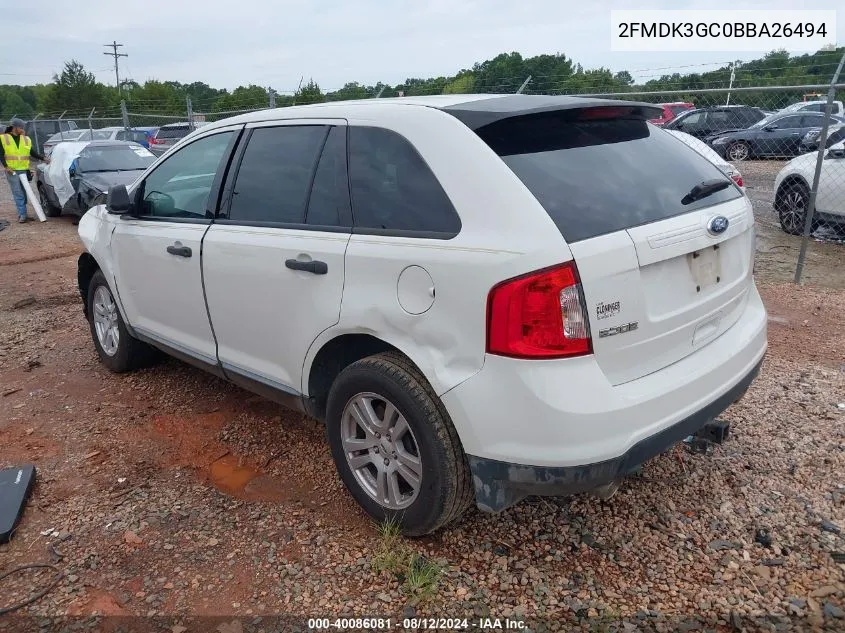 2011 Ford Edge Se VIN: 2FMDK3GC0BBA26494 Lot: 40086081