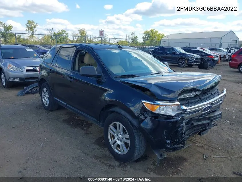 2011 Ford Edge Se VIN: 2FMDK3GC6BBA42022 Lot: 40383140