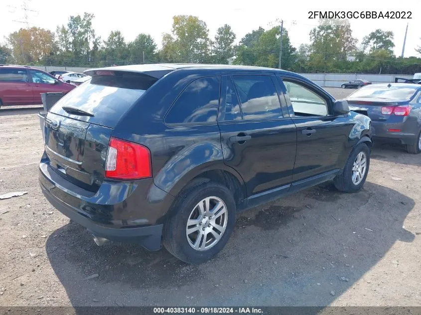 2011 Ford Edge Se VIN: 2FMDK3GC6BBA42022 Lot: 40383140