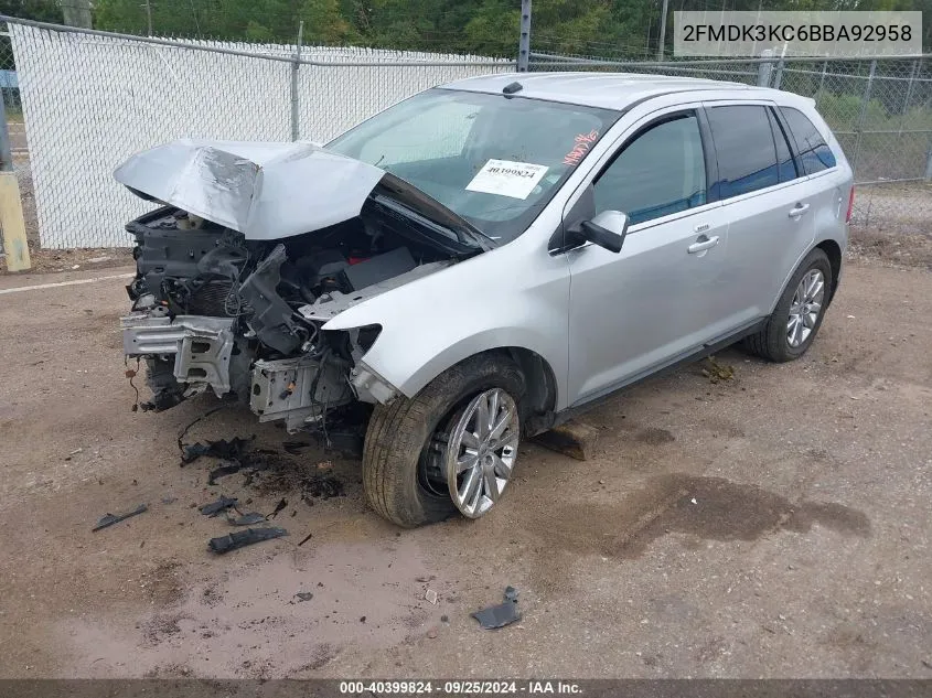 2011 Ford Edge Limited VIN: 2FMDK3KC6BBA92958 Lot: 40399824