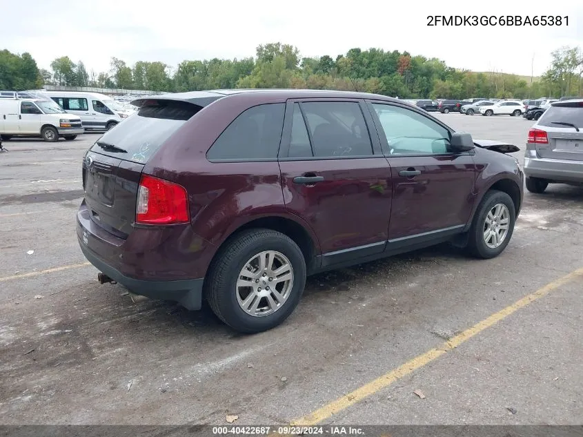 2011 Ford Edge Se VIN: 2FMDK3GC6BBA65381 Lot: 40422687