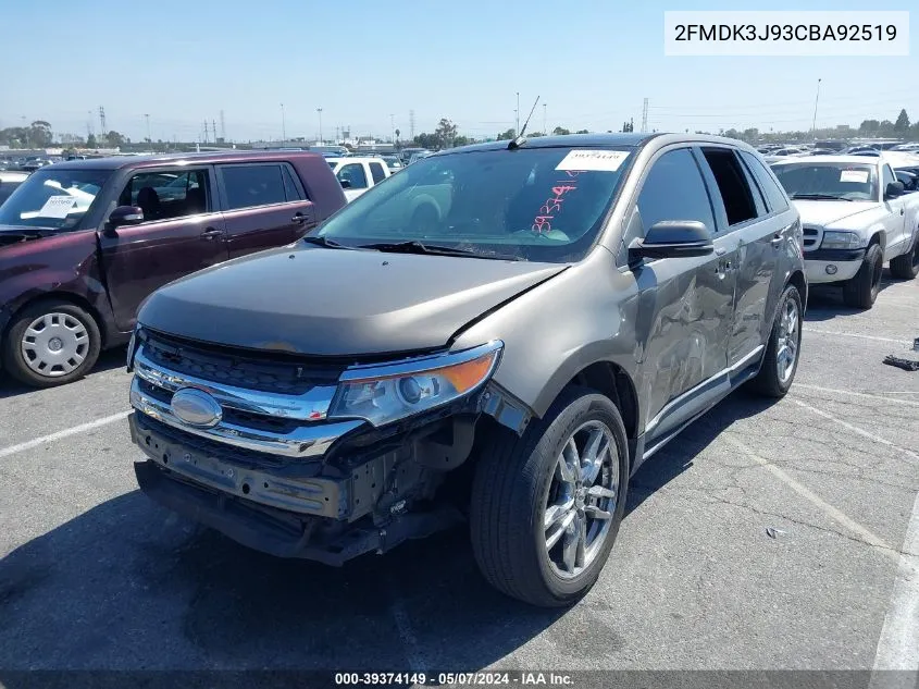 2012 Ford Edge Sel VIN: 2FMDK3J93CBA92519 Lot: 39374149