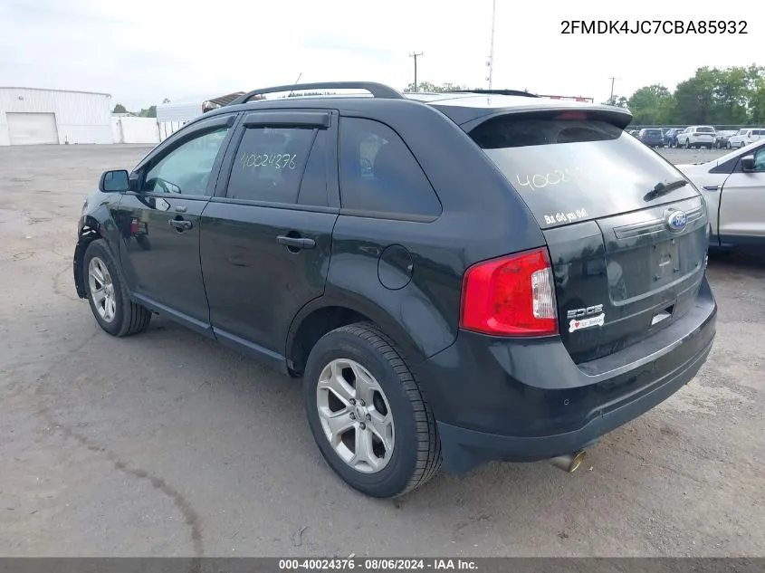 2012 Ford Edge Sel VIN: 2FMDK4JC7CBA85932 Lot: 40024376