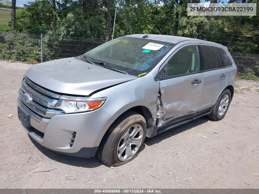 2012 Ford Edge Se VIN: 2FMDK3G93CBA22199 Lot: 40089868