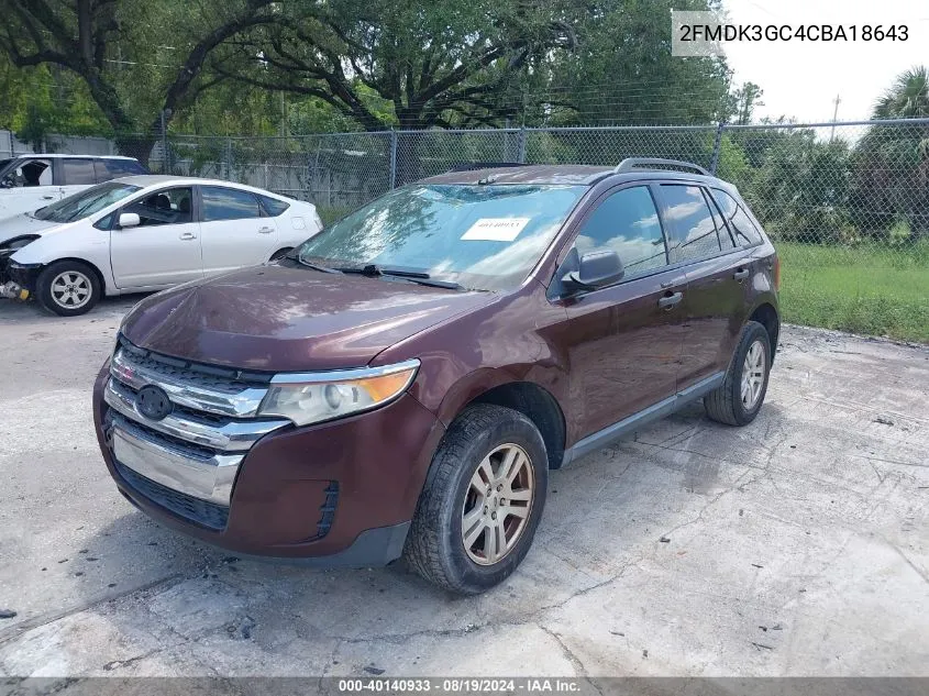 2012 Ford Edge Se VIN: 2FMDK3GC4CBA18643 Lot: 40140933