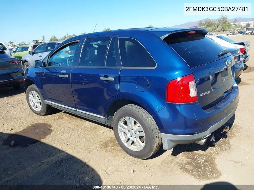 2012 Ford Edge Se VIN: 2FMDK3GC5CBA27481 Lot: 40662292