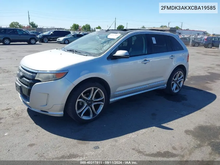 2012 Ford Edge Sport VIN: 2FMDK3AKXCBA19585 Lot: 40317811