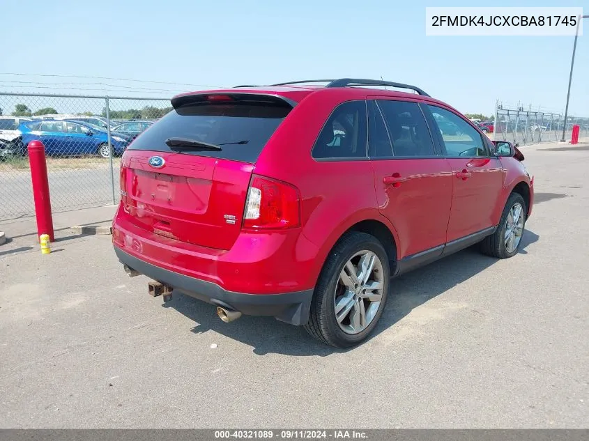 2012 Ford Edge Sel VIN: 2FMDK4JCXCBA81745 Lot: 40321089