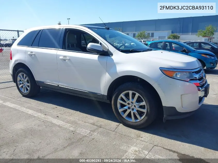 2012 Ford Edge Sel VIN: 2FMDK3JC2CBA93110 Lot: 40390293