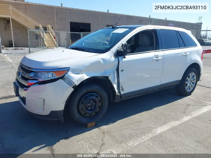 2012 Ford Edge Sel VIN: 2FMDK3JC2CBA93110 Lot: 40390293