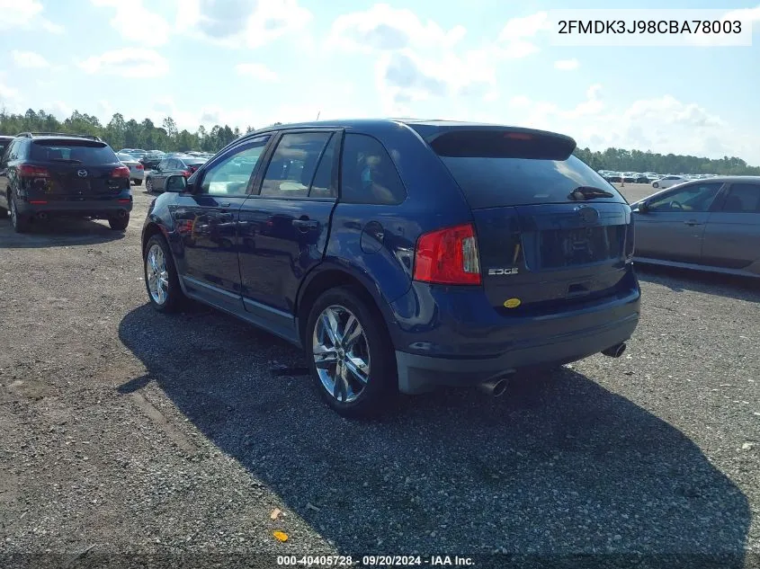 2012 Ford Edge Sel VIN: 2FMDK3J98CBA78003 Lot: 40405728