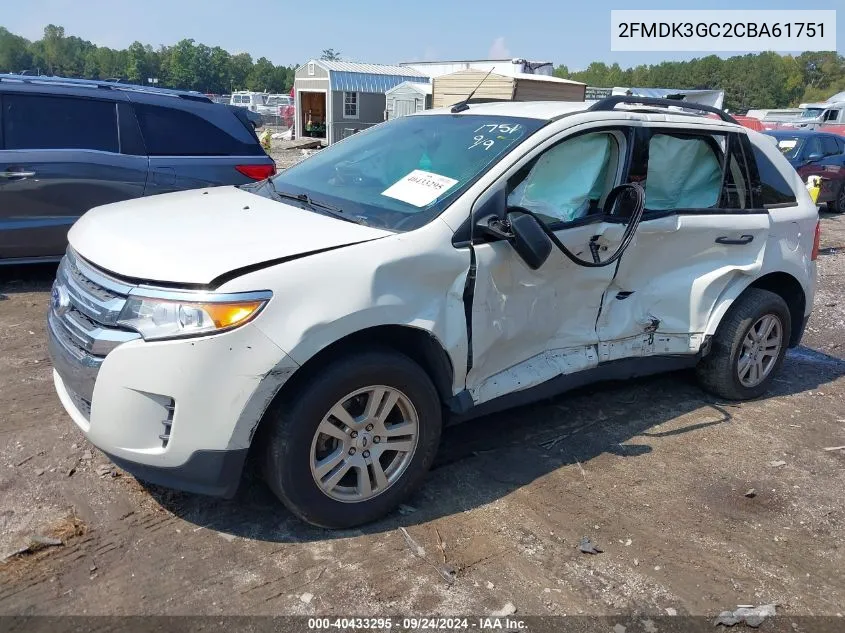 2012 Ford Edge Se VIN: 2FMDK3GC2CBA61751 Lot: 40433295