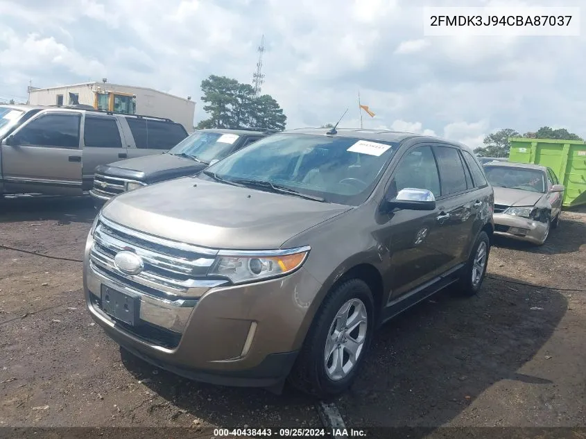 2012 Ford Edge Sel VIN: 2FMDK3J94CBA87037 Lot: 40438443