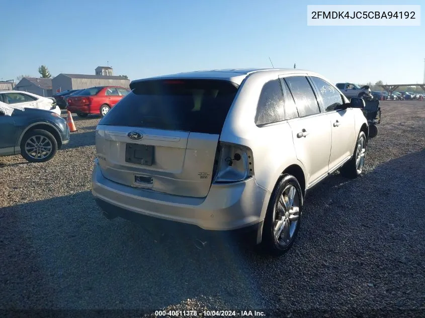 2012 Ford Edge Sel VIN: 2FMDK4JC5CBA94192 Lot: 40511378