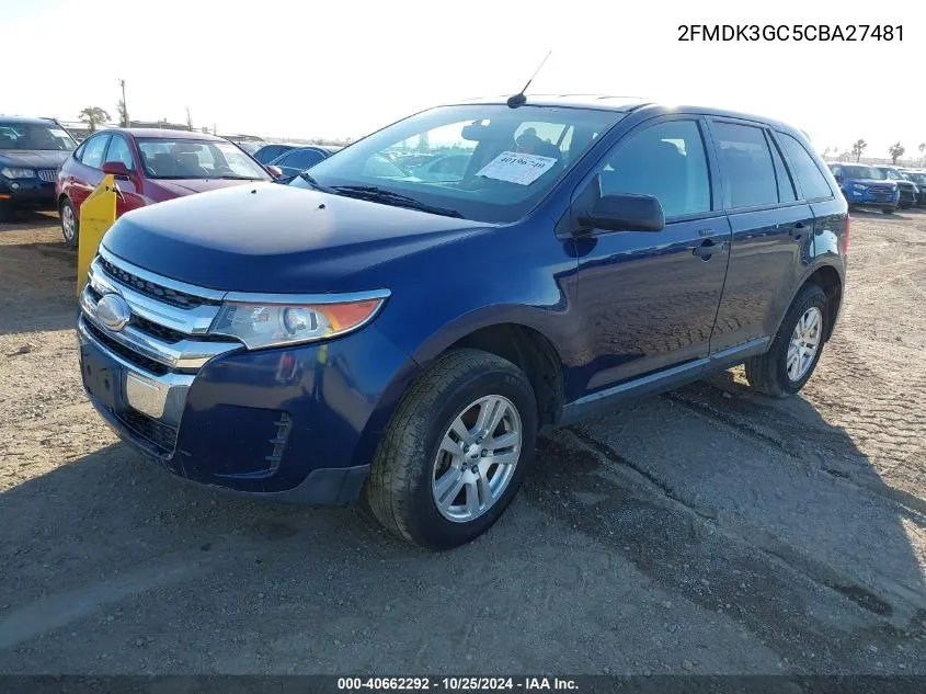 2012 Ford Edge Se VIN: 2FMDK3GC5CBA27481 Lot: 40662292