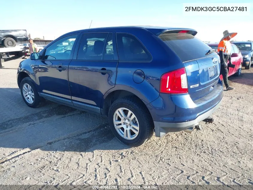 2012 Ford Edge Se VIN: 2FMDK3GC5CBA27481 Lot: 40662292