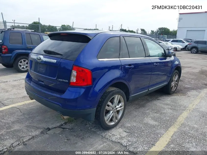 2013 Ford Edge Limited VIN: 2FMDK3KC1DBC20431 Lot: 39940652