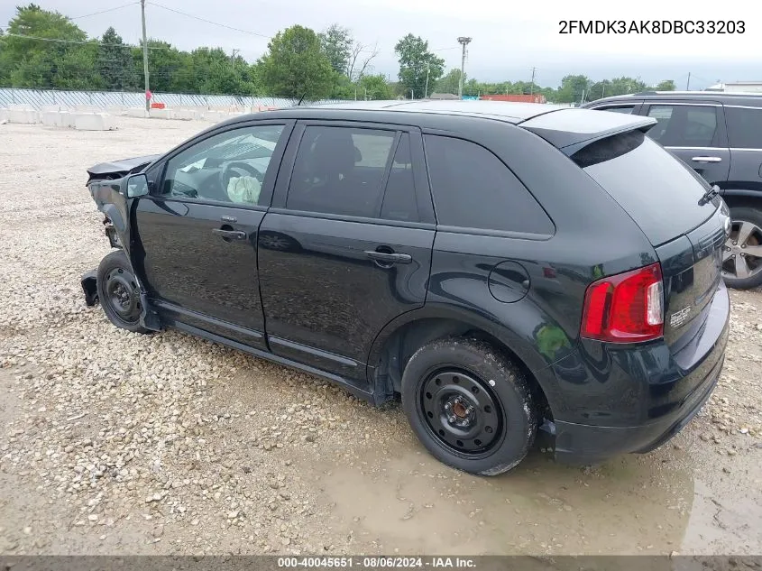 2013 Ford Edge Sport VIN: 2FMDK3AK8DBC33203 Lot: 40045651