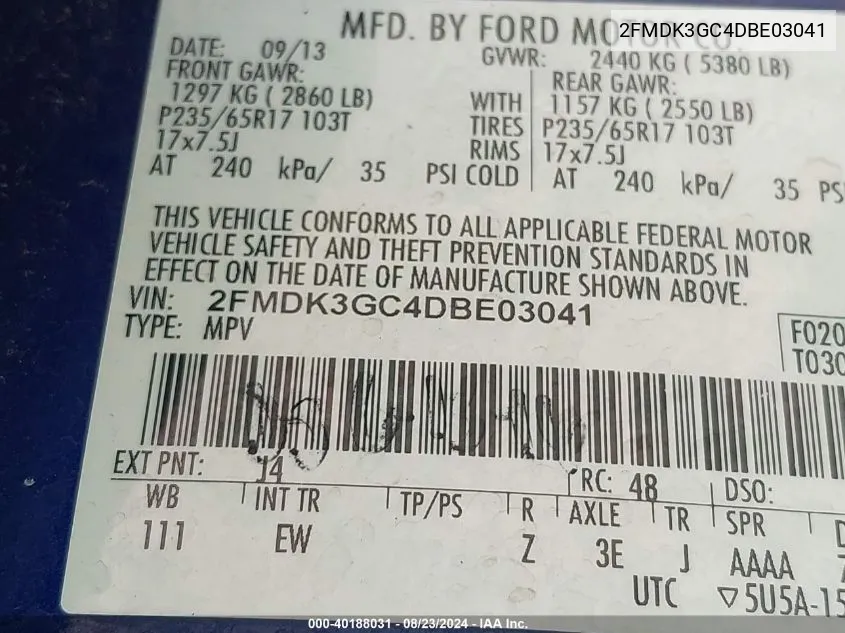 2FMDK3GC4DBE03041 2013 Ford Edge Se