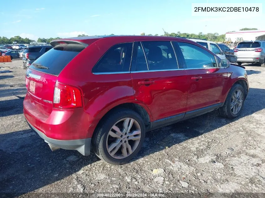 2013 Ford Edge Limited VIN: 2FMDK3KC2DBE10478 Lot: 40222001