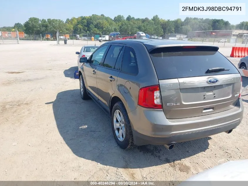 2013 Ford Edge Sel VIN: 2FMDK3J98DBC94791 Lot: 40246294