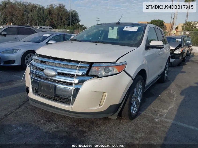 2013 Ford Edge Sel VIN: 2FMDK3J94DBB17915 Lot: 40282664