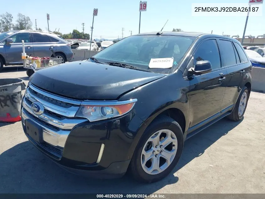 2013 Ford Edge Sel VIN: 2FMDK3J92DBA26187 Lot: 40292029