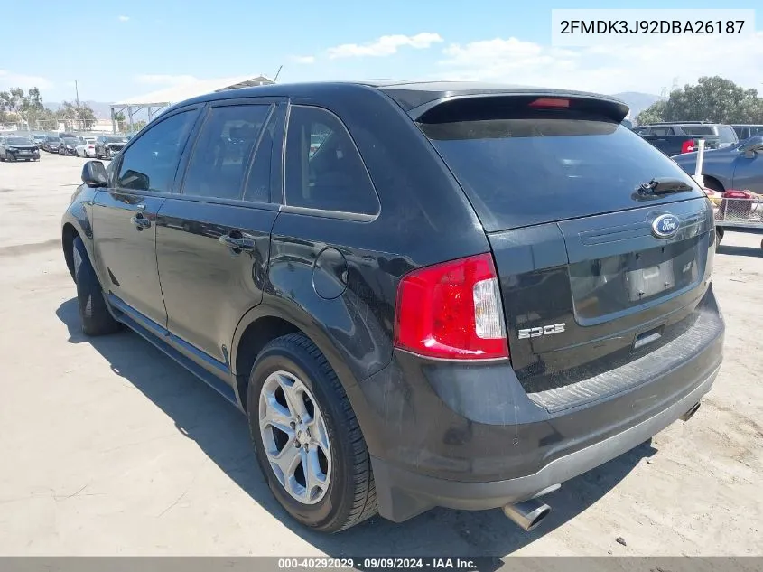 2013 Ford Edge Sel VIN: 2FMDK3J92DBA26187 Lot: 40292029