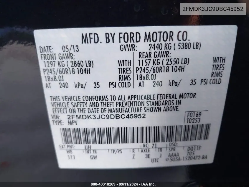 2FMDK3JC9DBC45952 2013 Ford Edge Sel