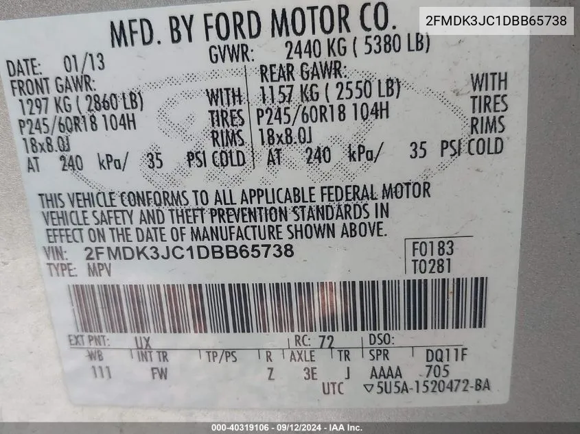 2FMDK3JC1DBB65738 2013 Ford Edge Sel