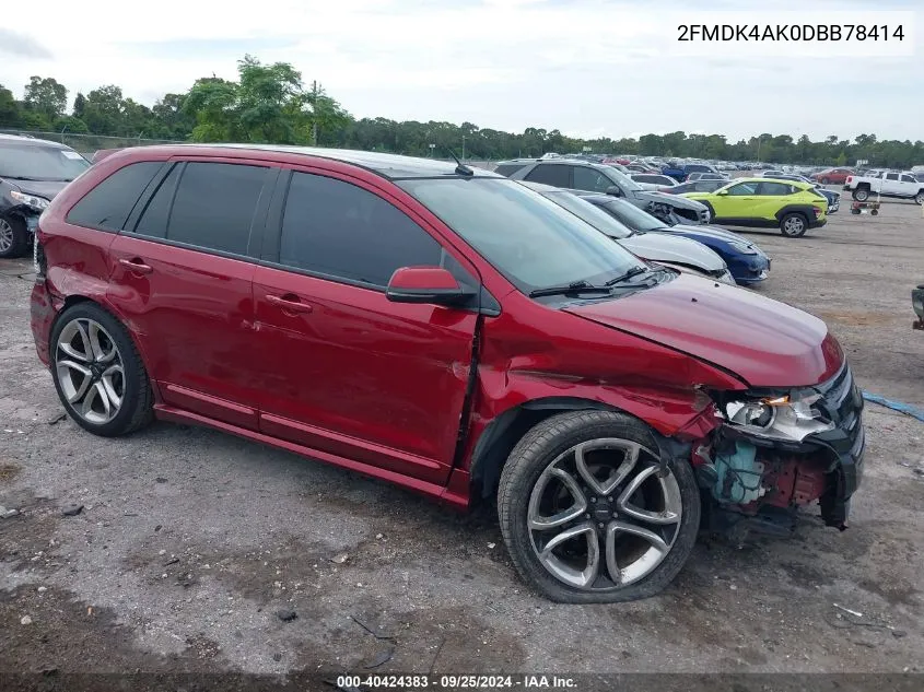 2013 Ford Edge Sport VIN: 2FMDK4AK0DBB78414 Lot: 40424383