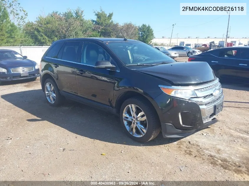 2013 Ford Edge Limited VIN: 2FMDK4KCODBE26118 Lot: 40438963