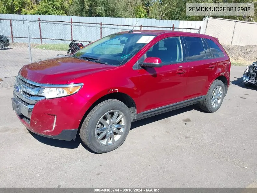 2014 Ford Edge Sel VIN: 2FMDK4JC2EBB12988 Lot: 40383744