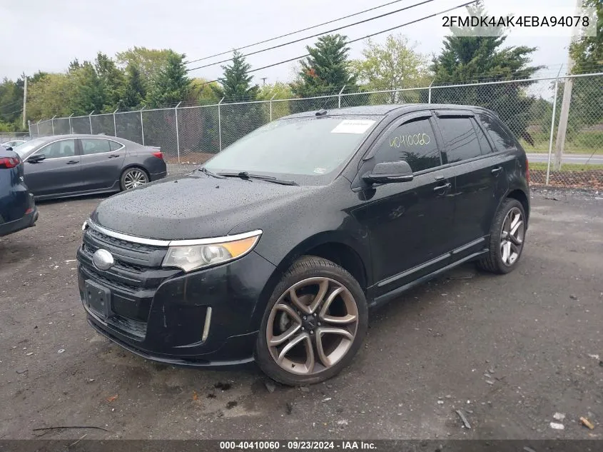 2014 Ford Edge Sport VIN: 2FMDK4AK4EBA94078 Lot: 40410060