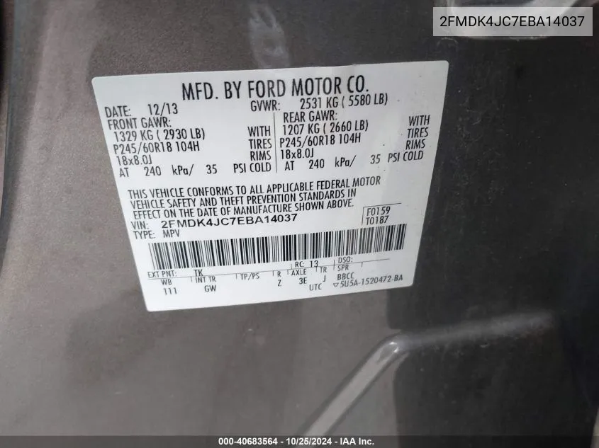 2FMDK4JC7EBA14037 2014 Ford Edge Sel