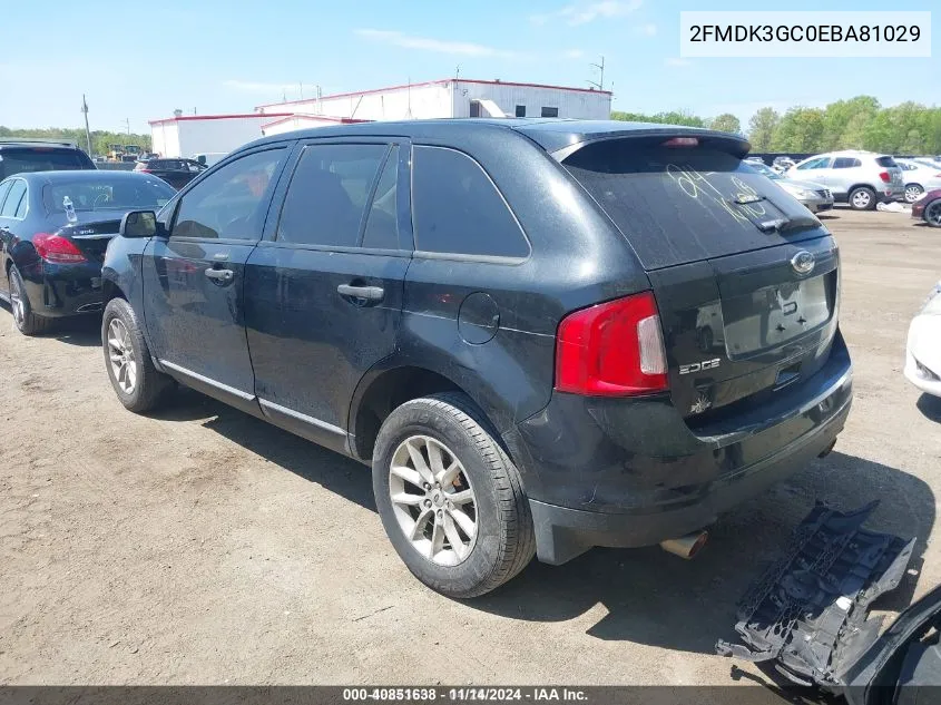 2014 Ford Edge Se VIN: 2FMDK3GC0EBA81029 Lot: 40851638