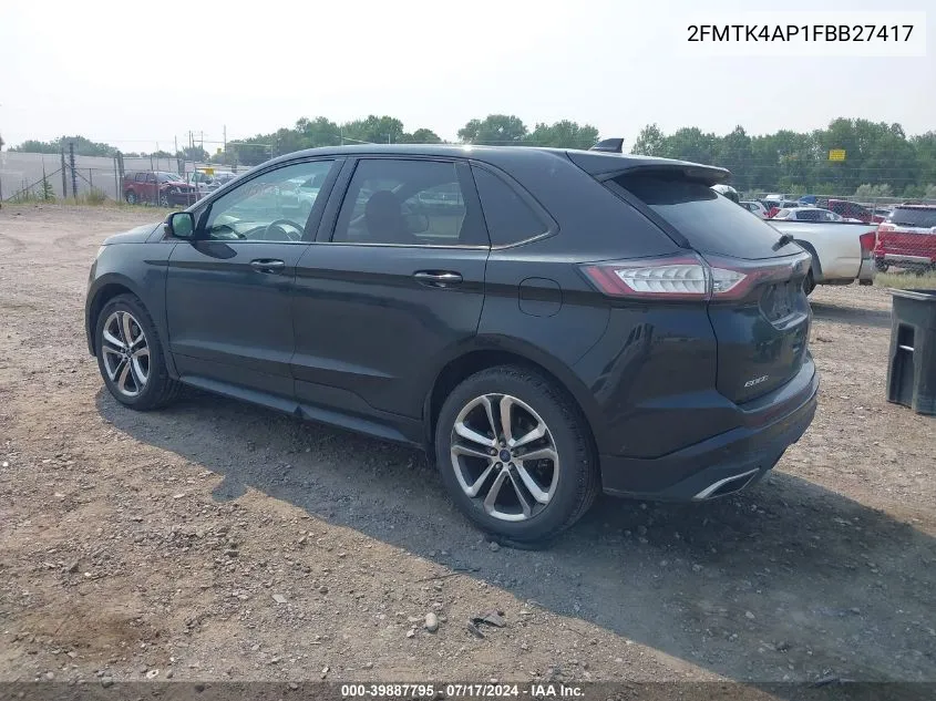 2015 Ford Edge Sport VIN: 2FMTK4AP1FBB27417 Lot: 39887795