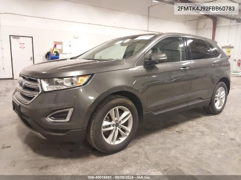 2015 Ford Edge Sel VIN: 2FMTK4J92FBB60783 Lot: 40016061